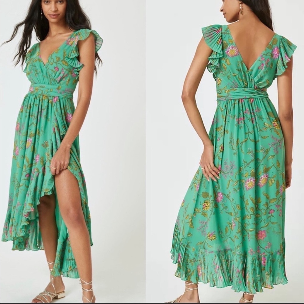Anthropologie Ruffle-Sleeve Floral-Wrap Midi Dress